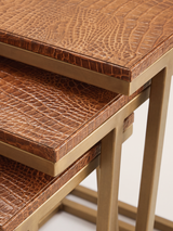 Caden Croco Print Leather Nesting Tables, Set of 3 - Tan