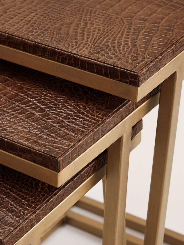 Caden Croco Print Leather Nesting Tables, Set of 3 - Tan