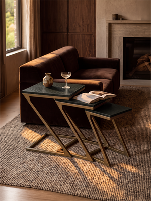 Caden Croco Print Leather Nesting Tables, Set of 3 - Olive