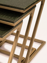 Caden Croco Print Leather Nesting Tables, Set of 3 - Olive