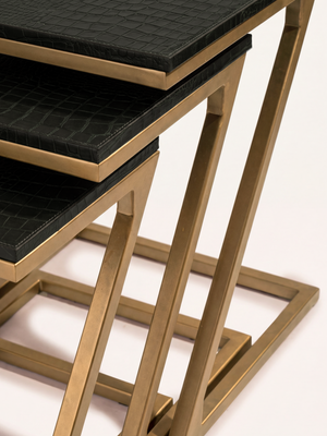 Caden Croco Print Leather Nesting Tables, Set of 3 - Olive