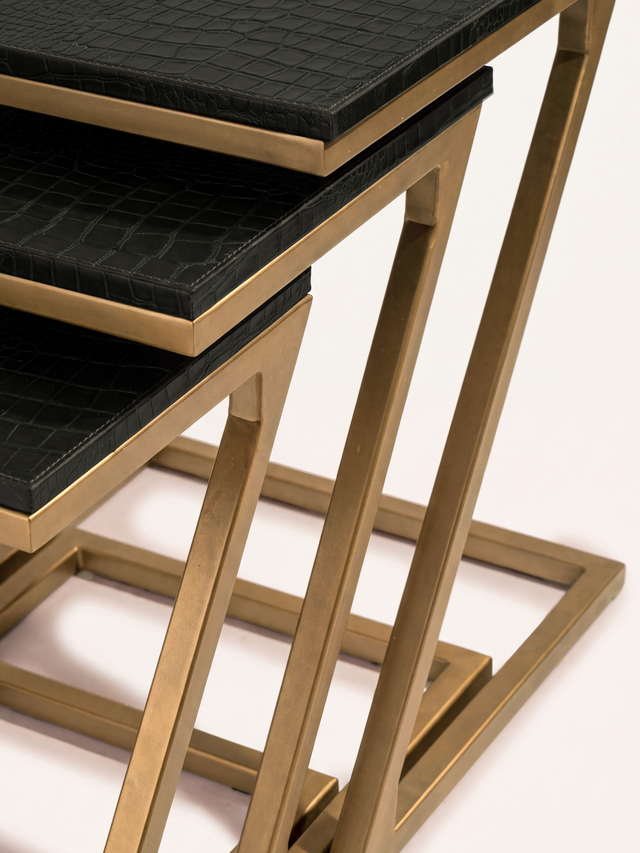 Caden Croco Print Leather Nesting Tables, Set of 3 - Olive