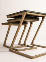 Caden Croco Print Leather Nesting Tables, Set of 3 - Olive