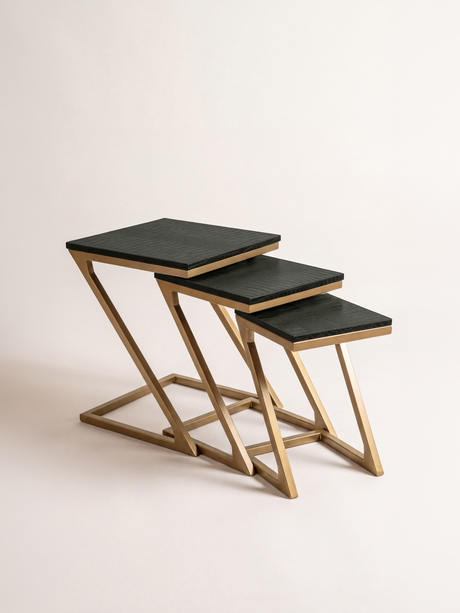 Caden Croco Print Leather Nesting Tables, Set of 3 - Olive