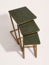 Caden Croco Print Leather Nesting Tables, Set of 3 - Olive