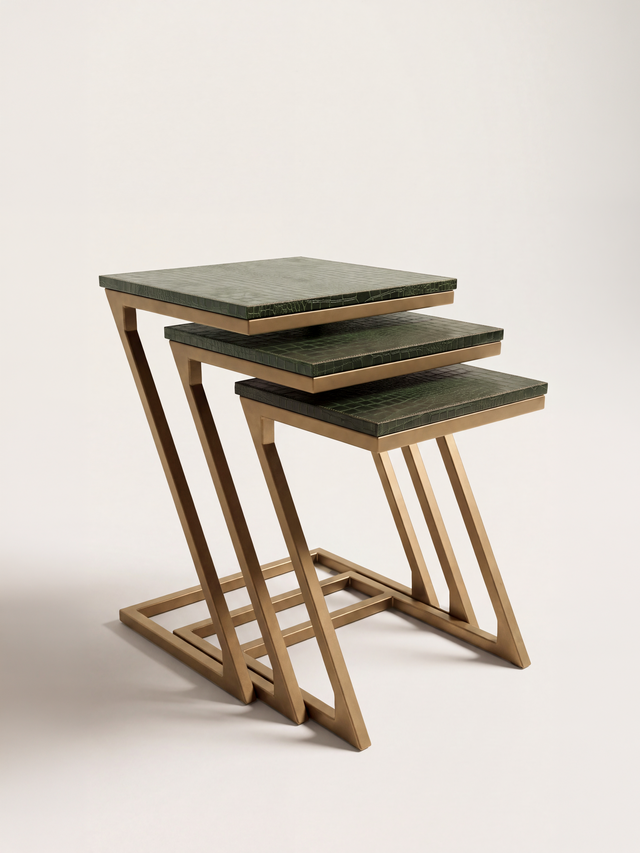 Caden Croco Print Leather Nesting Tables, Set of 3 - Olive