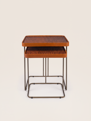 Ahal Croco Print Leather Nesting Tables, Set of 2 - Tan
