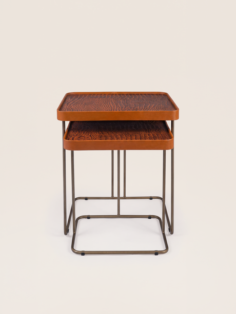 Ahal Croco Print Leather Nesting Tables, Set of 2 - Tan