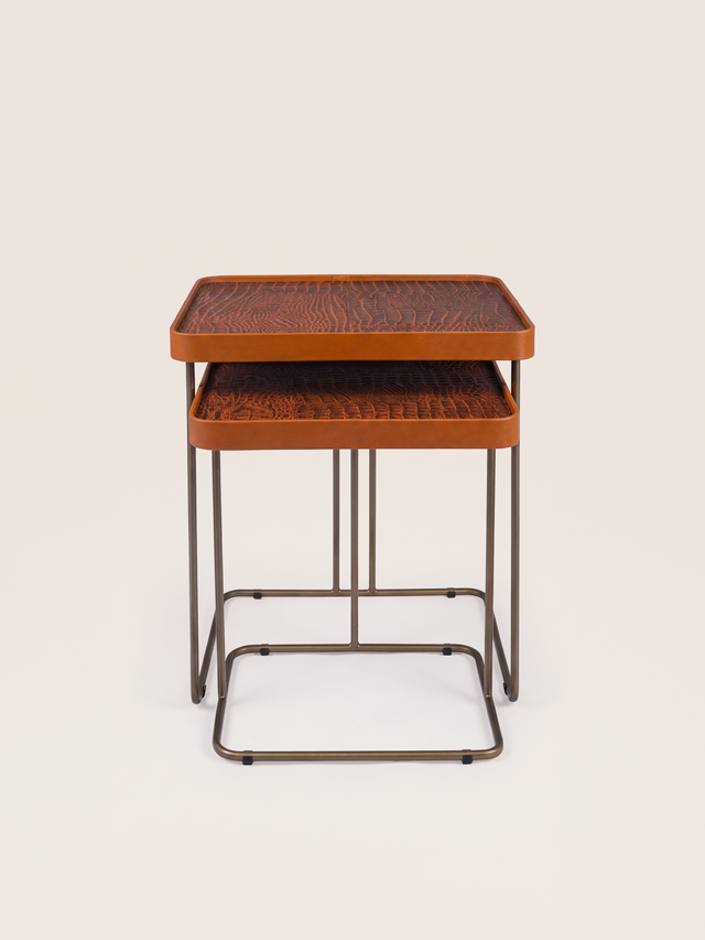 Ahal Croco Print Leather Nesting Tables, Set of 2 - Tan