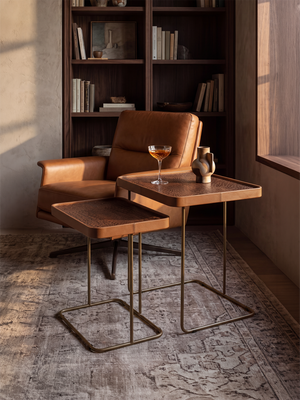 Ahal Croco Print Leather Nesting Tables, Set of 2 - Tan