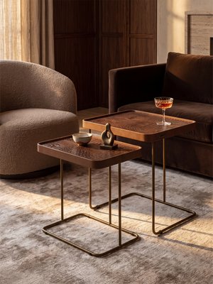 Ahal Croco Print Leather Nesting Tables, Set of 2 - Tan