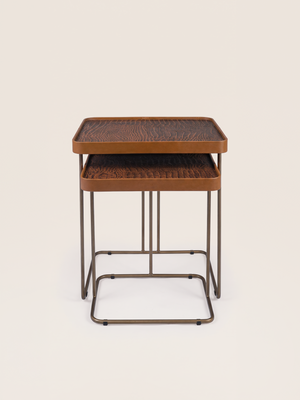 Ahal Croco Print Leather Nesting Tables, Set of 2 - Tan