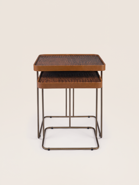 Ahal Croco Print Leather Nesting Tables, Set of 2 - Tan