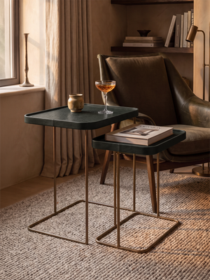 Ahal Croco Print Leather Nesting Tables, Set of 2 - Green