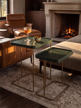 Ahal Croco Print Leather Nesting Tables, Set of 2 - Green