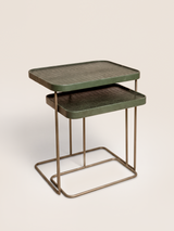 Ahal Croco Print Leather Nesting Tables, Set of 2 - Green