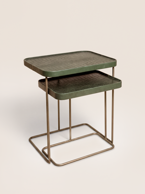 Ahal Croco Print Leather Nesting Tables, Set of 2 - Green