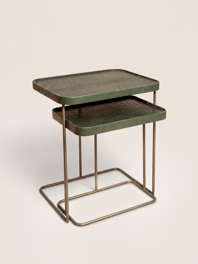 Ahal Croco Print Leather Nesting Tables, Set of 2 - Green