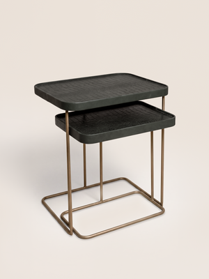 Ahal Croco Print Leather Nesting Tables, Set of 2 - Green