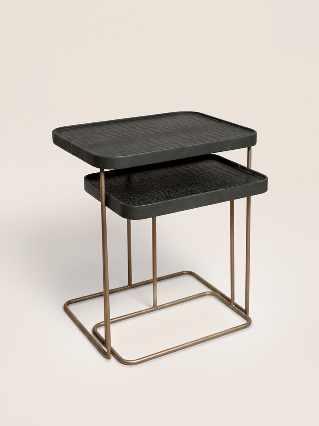 Ahal Croco Print Leather Nesting Tables, Set of 2 - Green