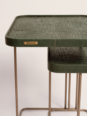 Ahal Croco Print Leather Nesting Tables, Set of 2 - Green