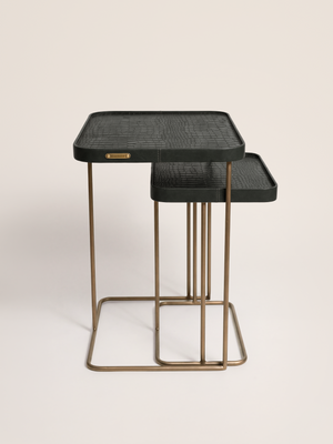 Ahal Croco Print Leather Nesting Tables, Set of 2 - Green