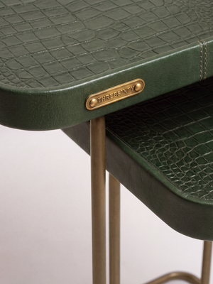 Ahal Croco Print Leather Nesting Tables, Set of 2 - Green