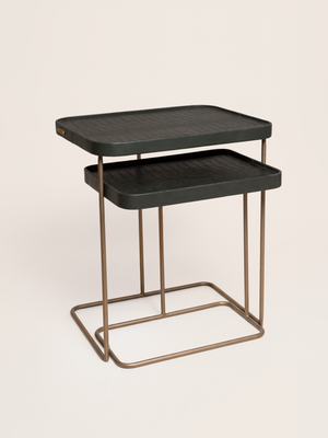 Ahal Croco Print Leather Nesting Tables, Set of 2 - Green