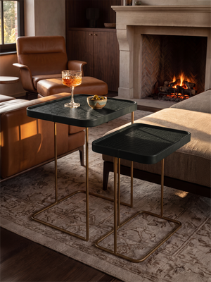 Ahal Croco Print Leather Nesting Tables, Set of 2 - Green