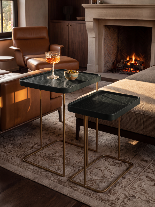 Ahal Croco Print Leather Nesting Tables, Set of 2 - Green