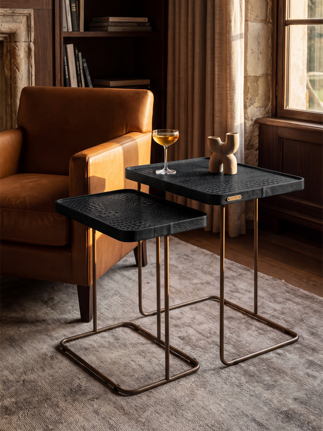 Ahal Croco Print Leather Nesting Tables, Set of 2 - Blue
