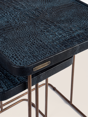 Ahal Croco Print Leather Nesting Tables, Set of 2 - Blue