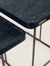 Ahal Croco Print Leather Nesting Tables, Set of 2 - Blue
