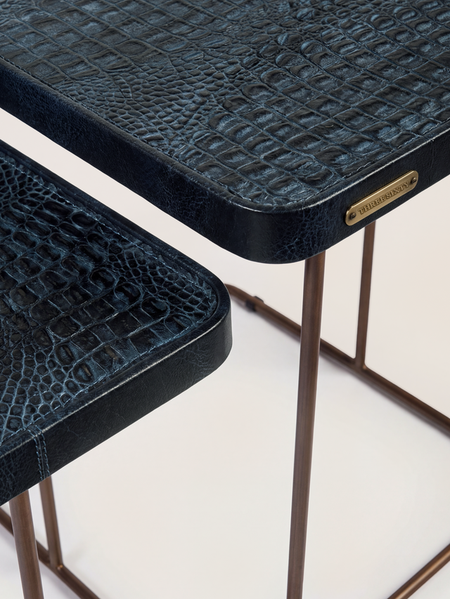 Ahal Croco Print Leather Nesting Tables, Set of 2 - Blue