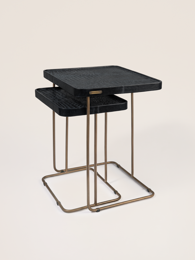 Ahal Croco Print Leather Nesting Tables, Set of 2 - Blue