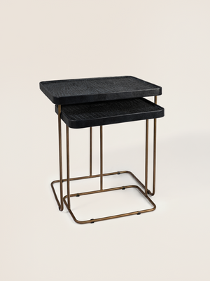 Ahal Croco Print Leather Nesting Tables, Set of 2 - Blue