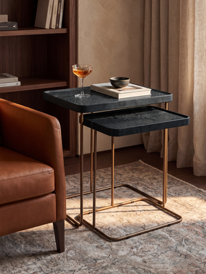 Ahal Croco Print Leather Nesting Tables, Set of 2 - Blue