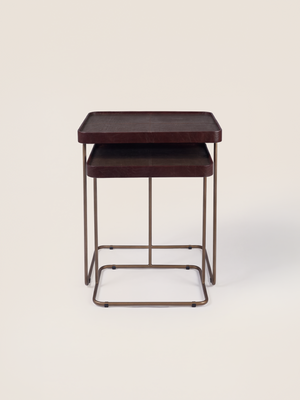 Ahal Croco Print Leather Nesting Tables, Set of 2 - Brown