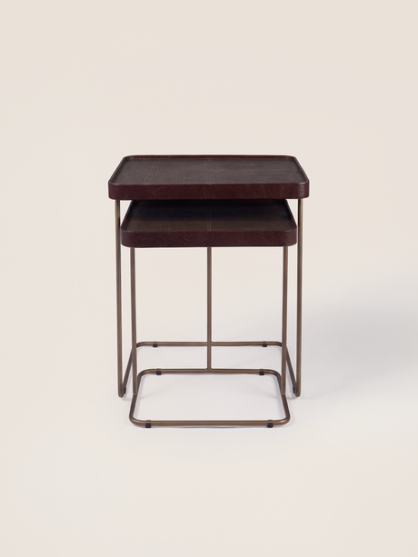 Ahal Croco Print Leather Nesting Tables, Set of 2 - Brown