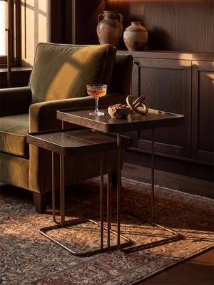 Ahal Croco Print Leather Nesting Tables, Set of 2 - Brown