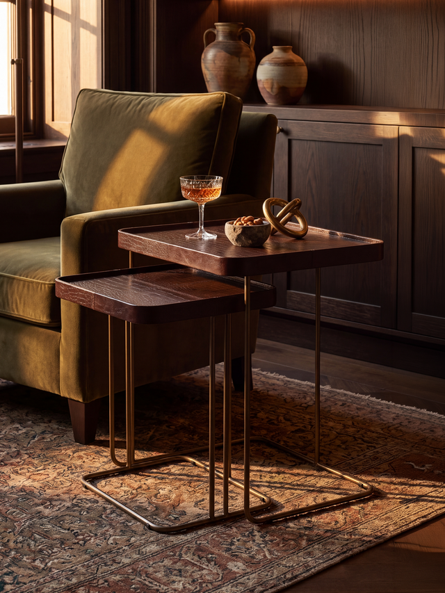 Ahal Croco Print Leather Nesting Tables, Set of 2 - Brown