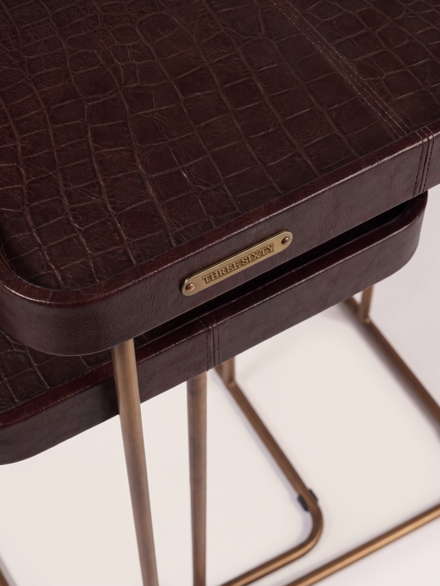 Ahal Croco Print Leather Nesting Tables, Set of 2 - Brown