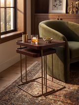 Ahal Croco Print Leather Nesting Tables, Set of 2 - Brown