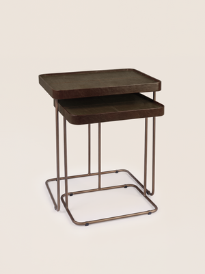 Ahal Croco Print Leather Nesting Tables, Set of 2 - Brown