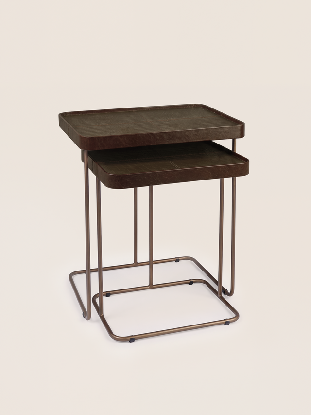 Ahal Croco Print Leather Nesting Tables, Set of 2 - Brown
