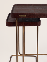 Ahal Croco Print Leather Nesting Tables, Set of 2 - Brown