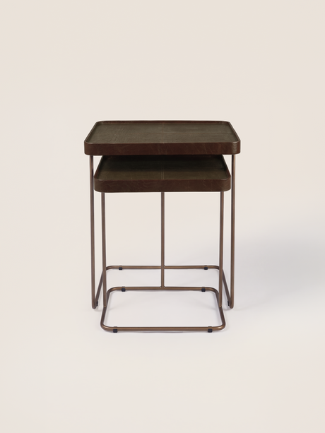 Ahal Croco Print Leather Nesting Tables, Set of 2 - Brown