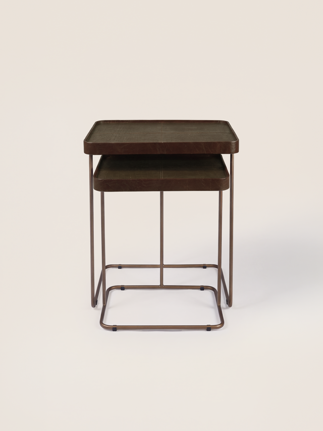 Ahal Croco Print Leather Nesting Tables, Set of 2 - Brown