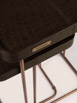 Ahal Croco Print Leather Nesting Tables, Set of 2 - Brown