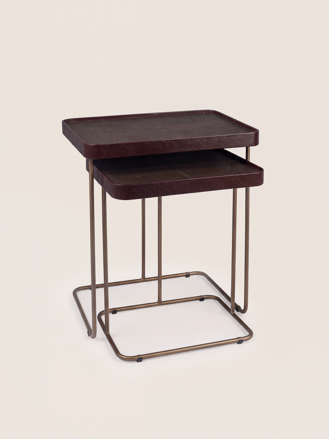 Ahal Croco Print Leather Nesting Tables, Set of 2 - Brown